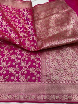 ranipink pure katan silk banarasi handloom handwoven cutwork jaal sarees