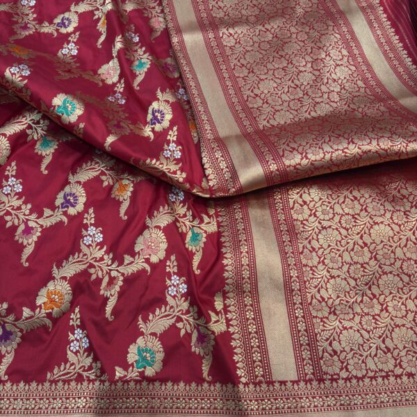 deep red pure katan silk banarasi handloom handwoven kadhwa jangla sarees