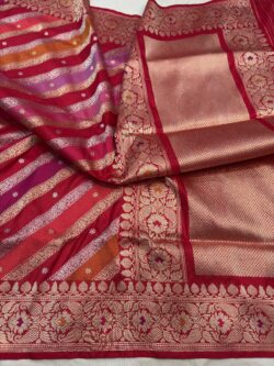 red pure katan silk banarasi handloom handwoven kadhwa rangkat sarees