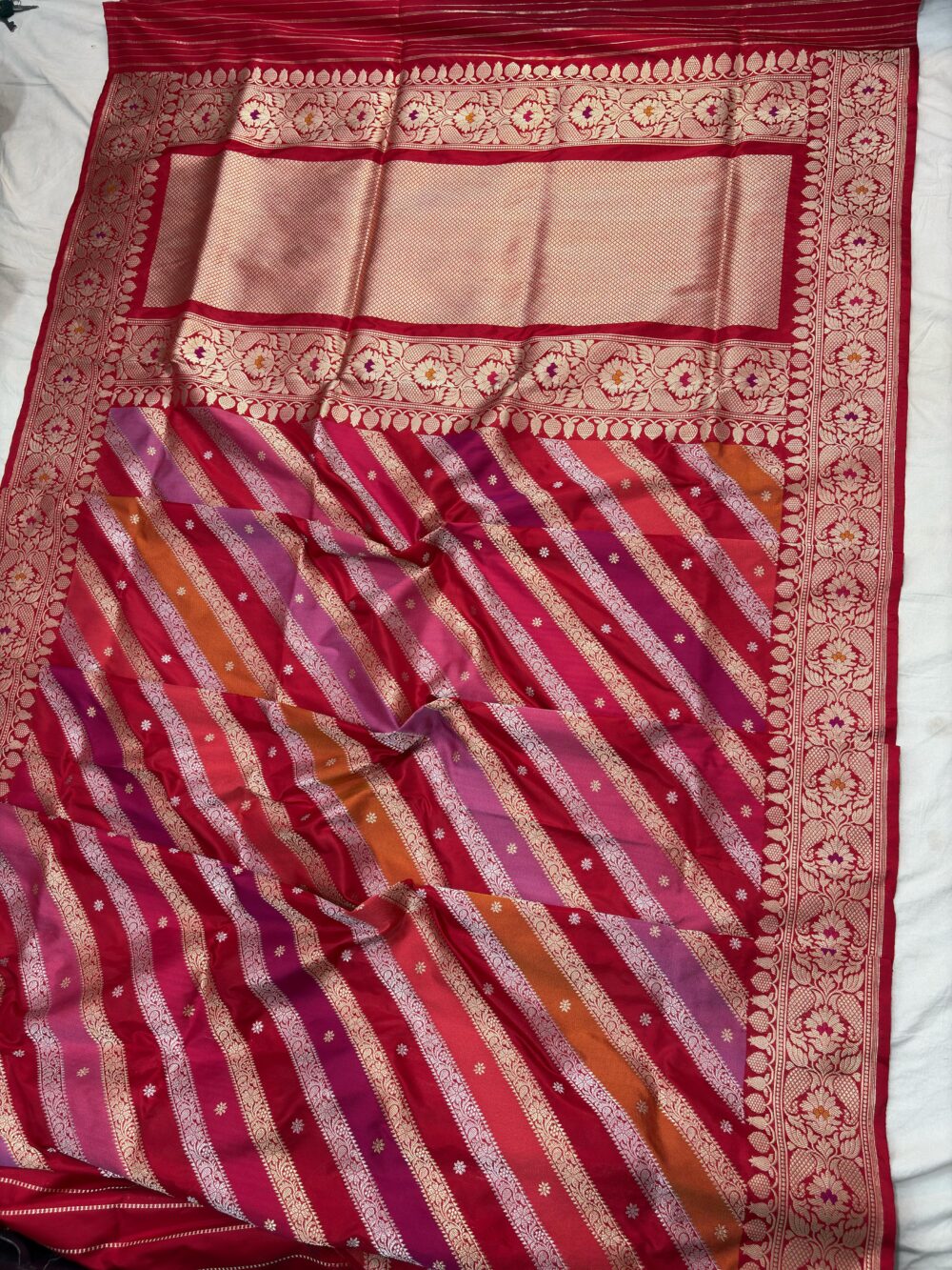 red pure katan silk banarasi handloom handwoven kadhwa rangkat sarees - Image 2