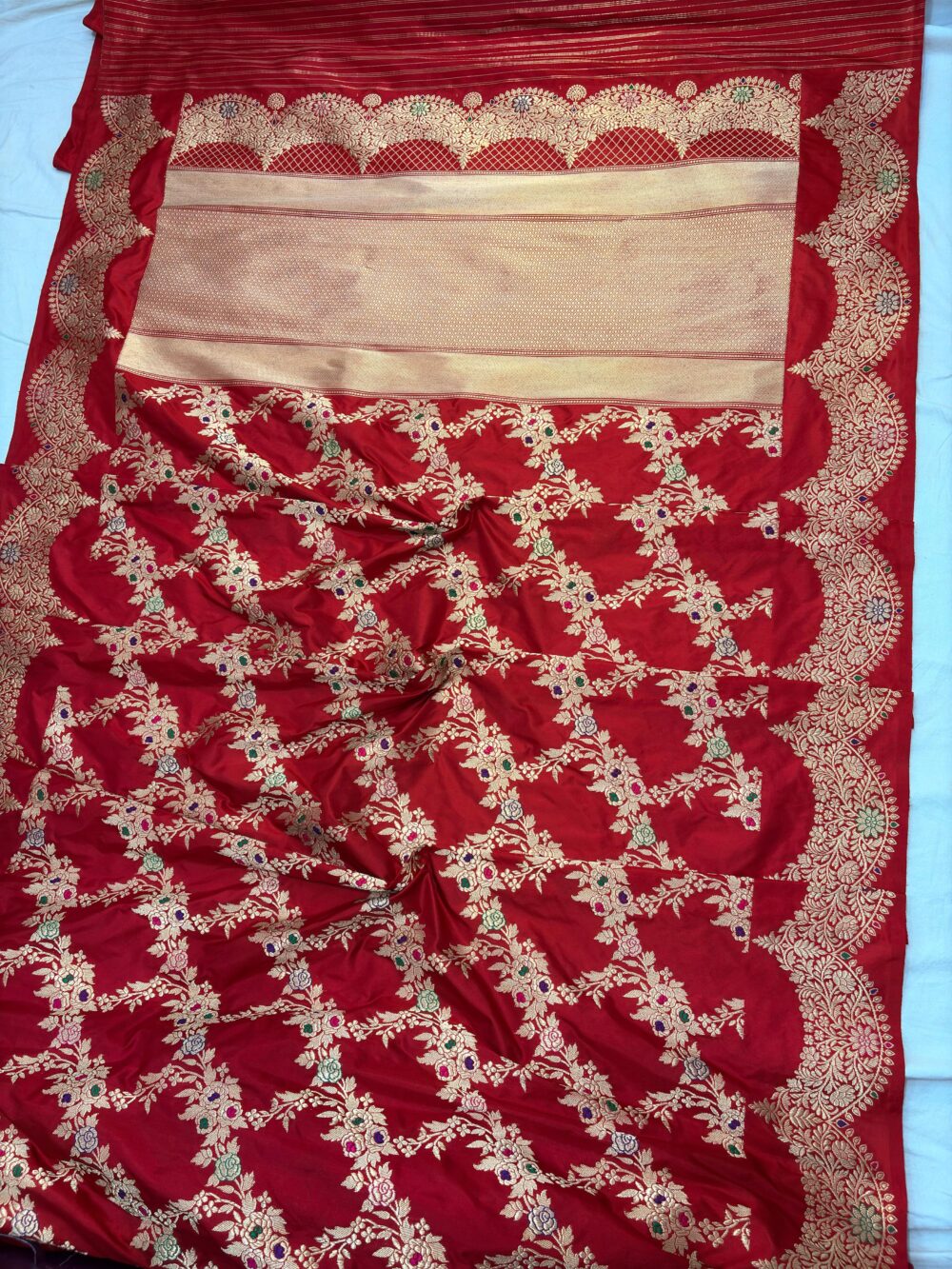 red pure katan silk banarasi handloom handwoven kadhwa jangla sarees - Image 2
