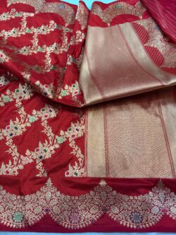 red pure katan silk banarasi handloom handwoven kadhwa jangla sarees