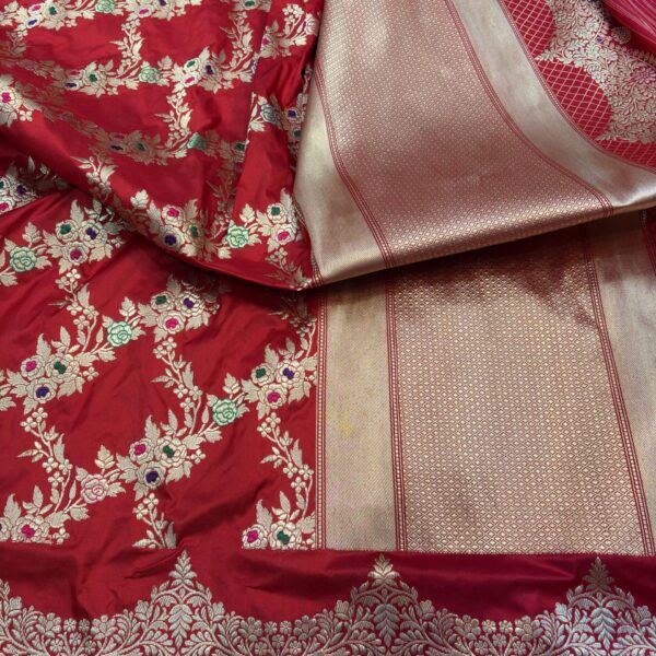 red pure katan silk banarasi handloom handwoven kadhwa jangla sarees