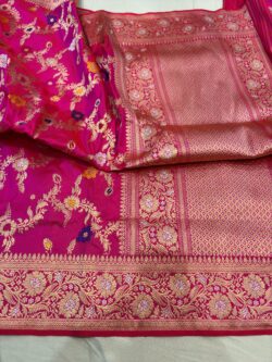 ranipink pure katan silk banarasi handloom handwoven kadhwa jangla sarees