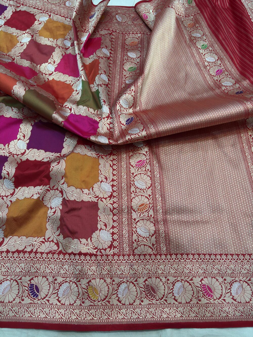 rangkat pure katan silk banarasi handloom handwoven kadhwa sarees red colour