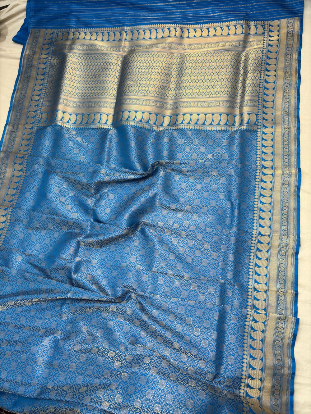 powder blue pure katan silk banarasi handloom handwoven brocade sarees - Image 2