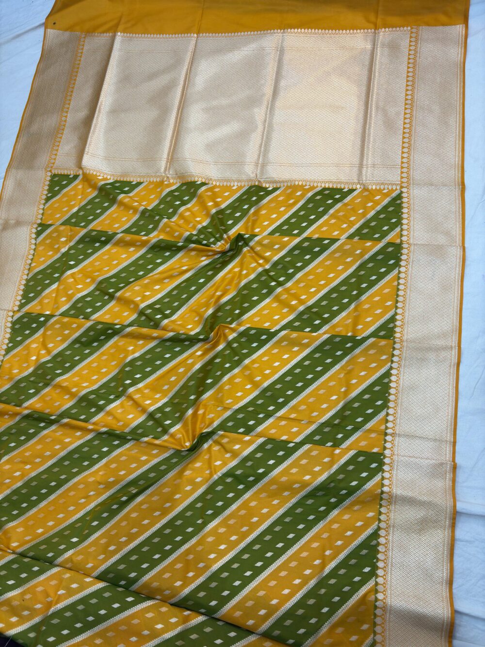 musatrd yellow rangkat katan silk banarasi sarees - Image 2