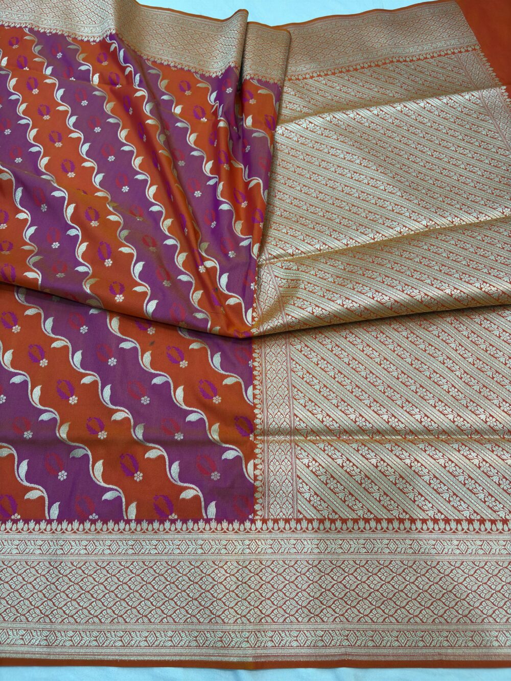 orange rangkat katan silk banarasi sarees