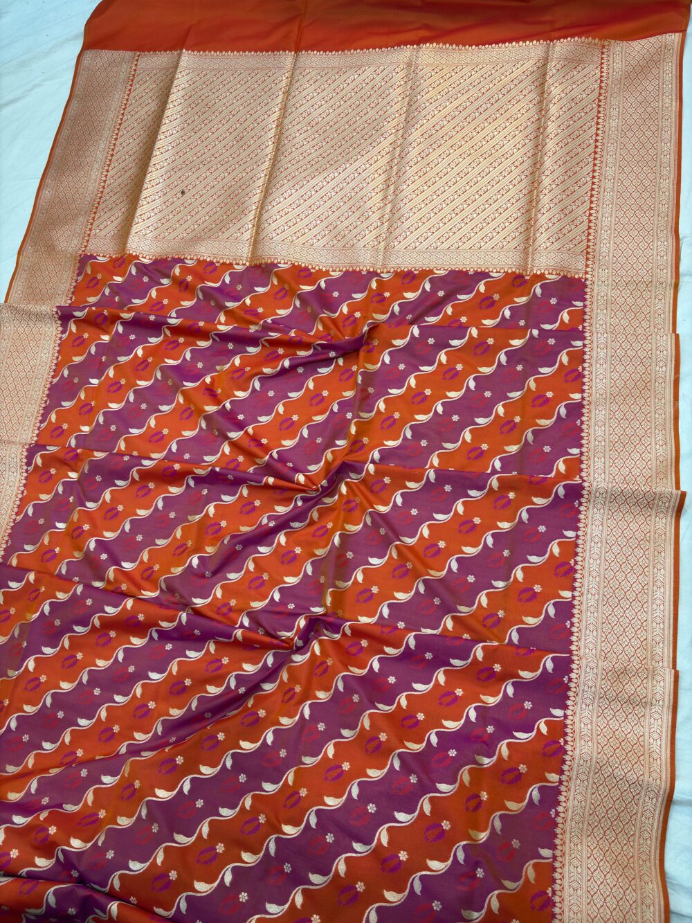 orange rangkat katan silk banarasi sarees - Image 2