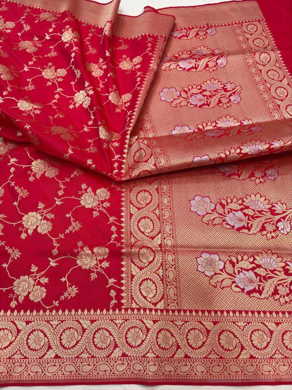 redis pink katan silk banarasi jaal sarees