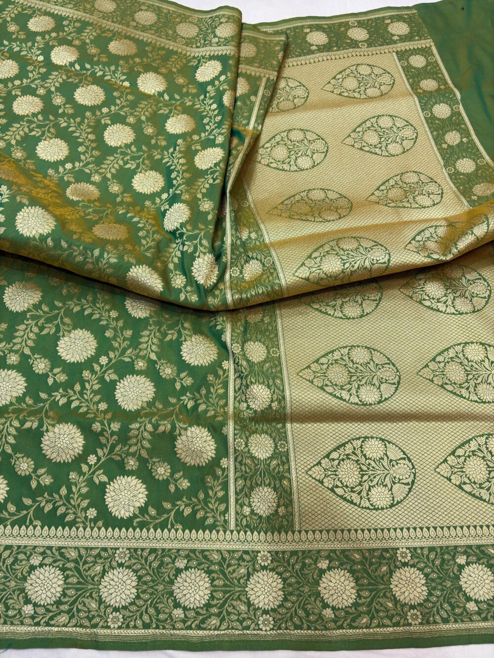 mehndi green katan silk banarasi jaal sarees