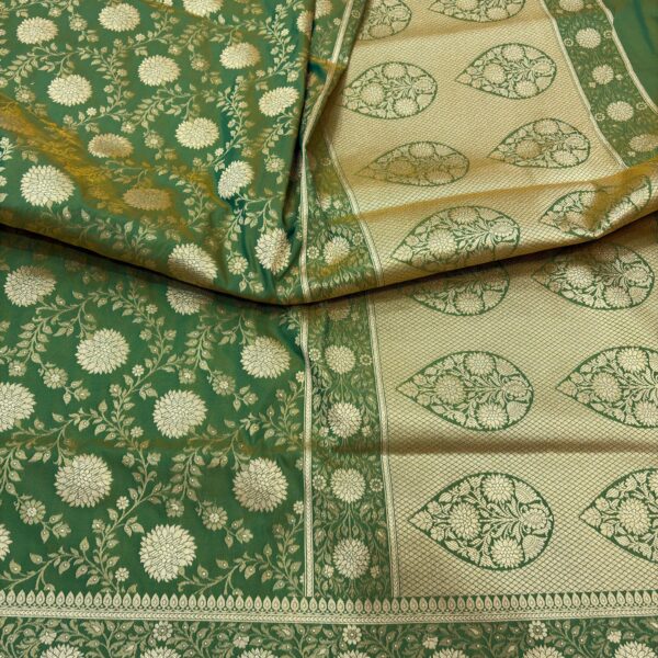 mehndi green katan silk banarasi jaal sarees