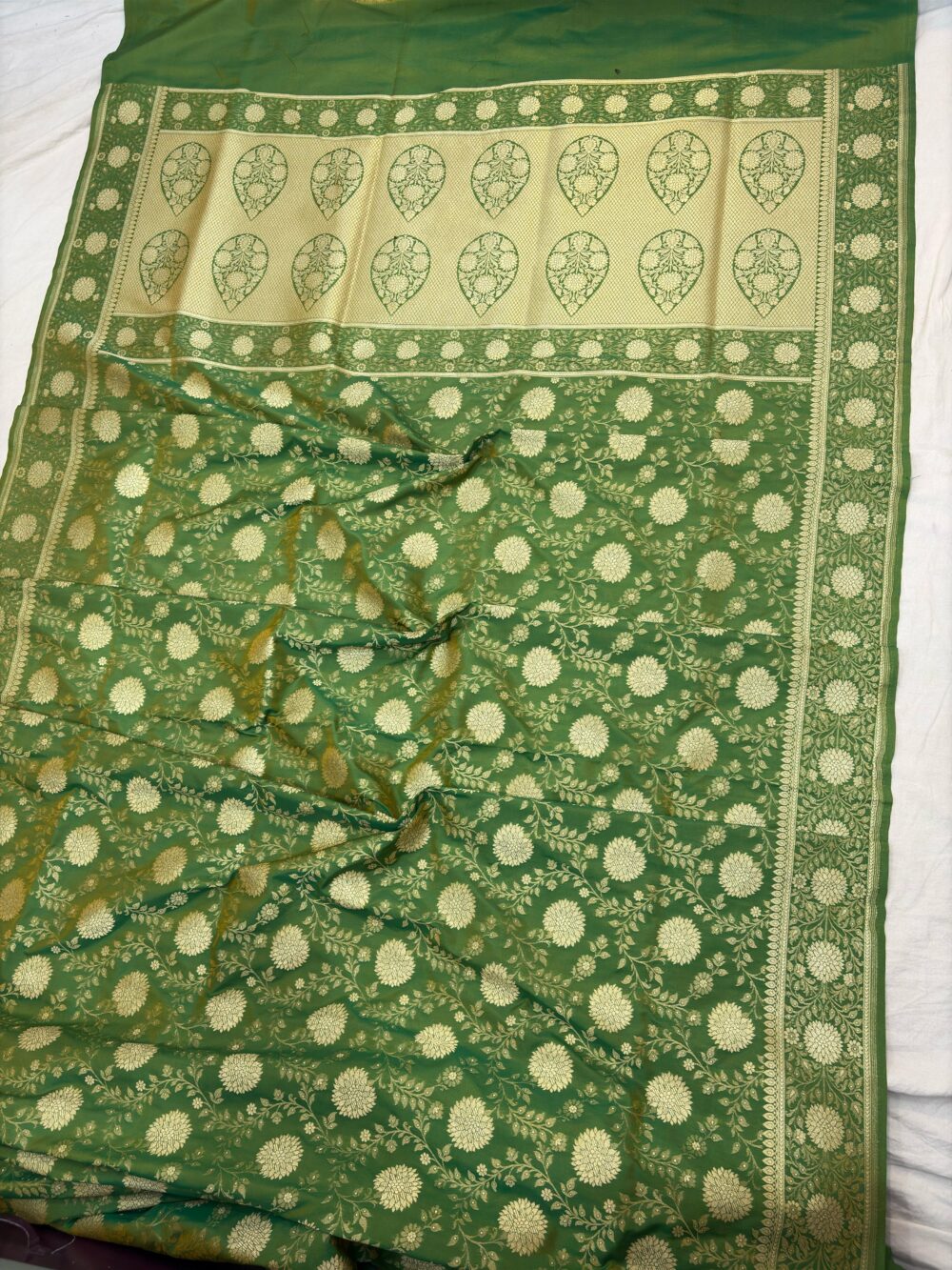 mehndi green katan silk banarasi jaal sarees - Image 2