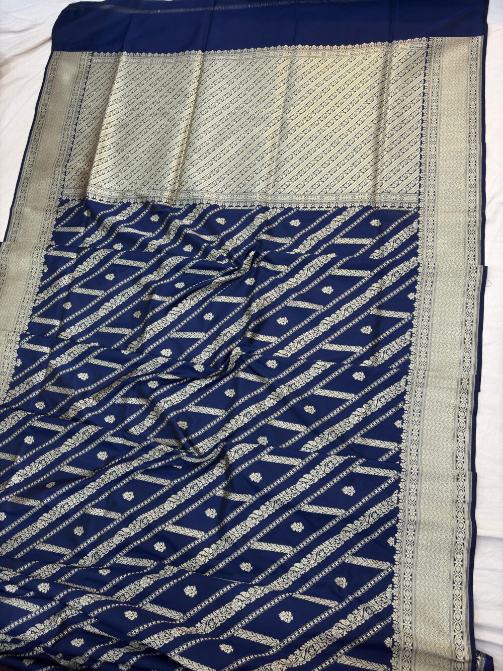 navy blue katan silk banarasi jaal sarees - Image 2