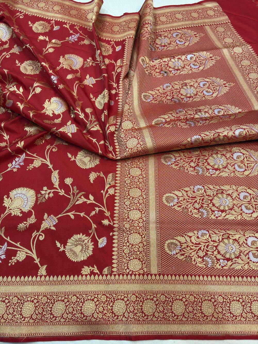 red katan silk banarasi sona rupa antiq jaal sarees