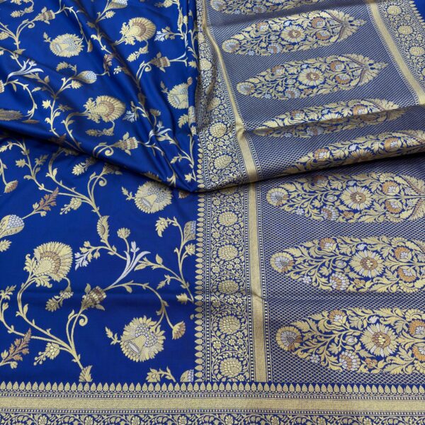 pure banarasi silk jaal saree royal blue colour 