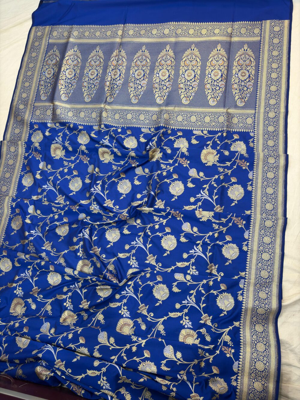 royal blue katan silk banarasi sona rupa antiq jaal sarees - Image 2