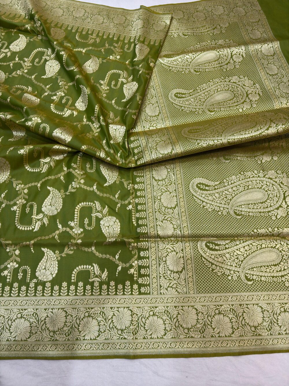 mehndi green katan silk banarasi sarees