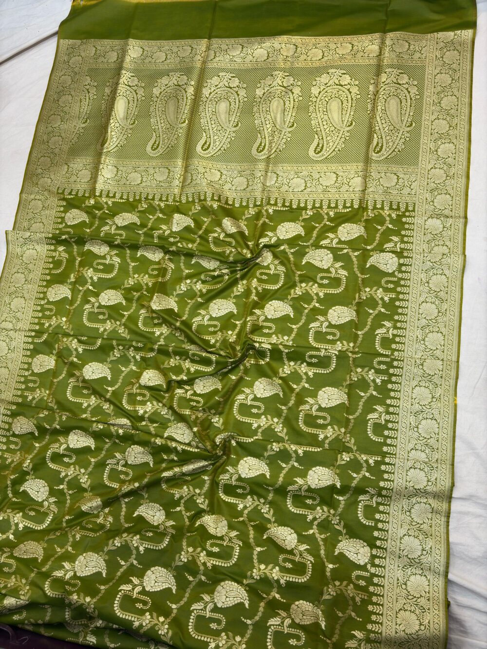 mehndi green katan silk banarasi sarees - Image 2