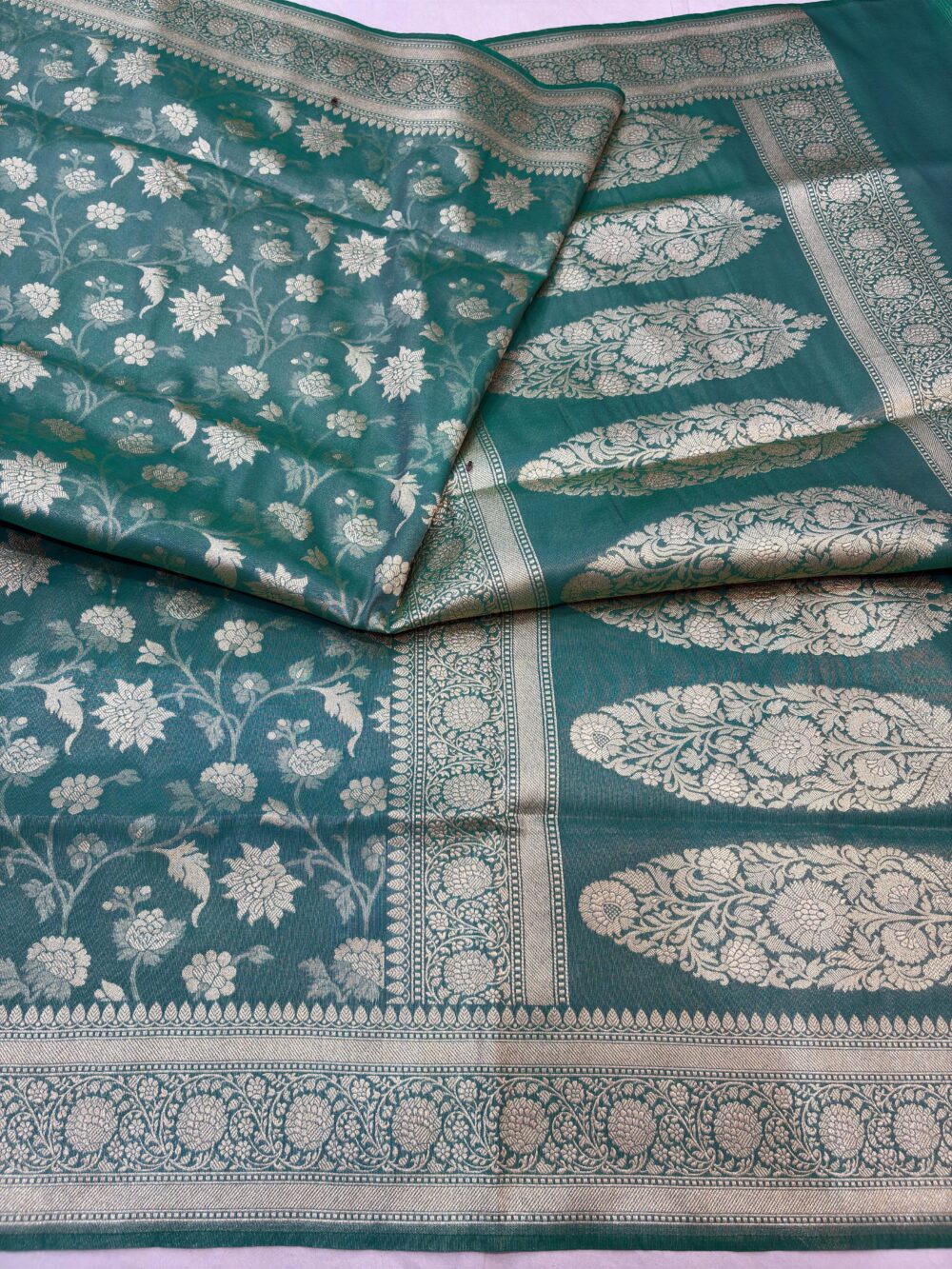 rama green tissue silk banarasi sarees