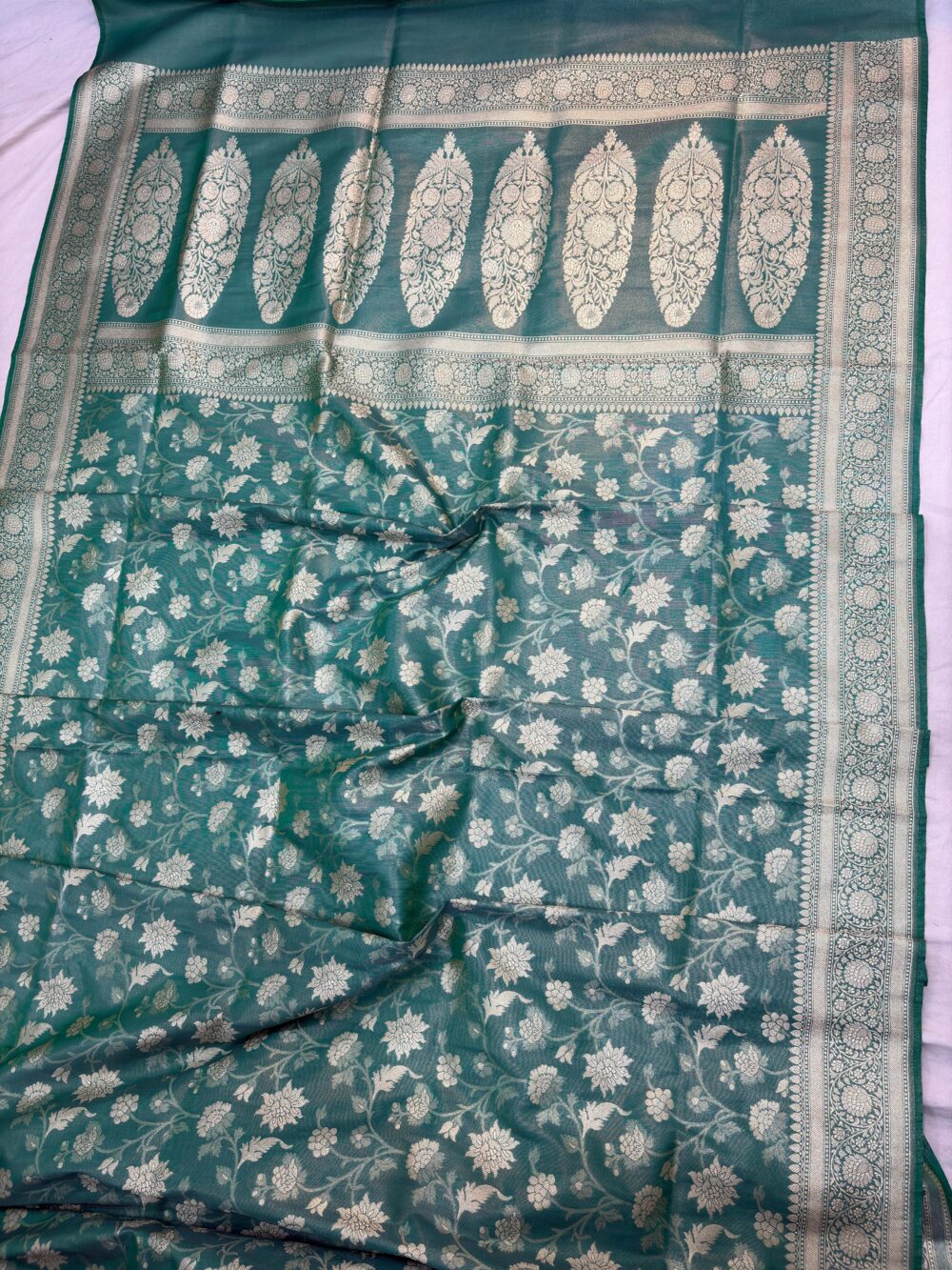 rama green tissue silk banarasi sarees - Image 2