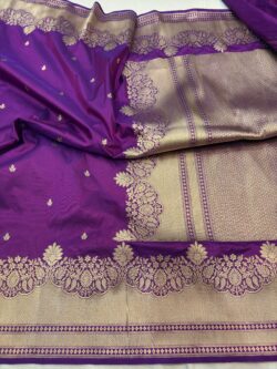 purple pure katan silk banarasi handloom handwoven kadhwa sarees