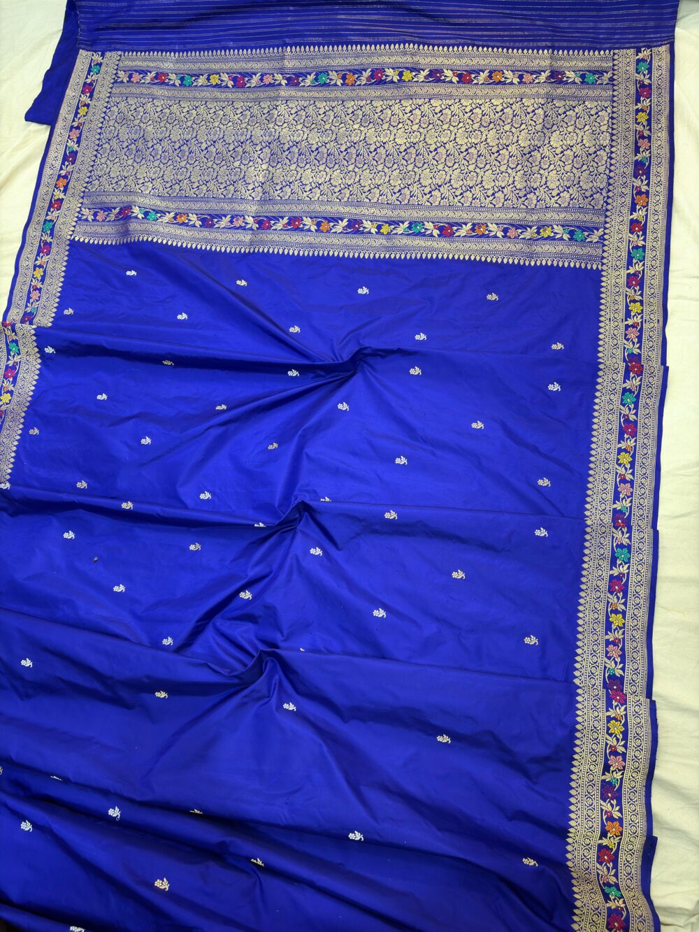 royal blue pure double katan silk banarasi handloom handwoven kadhwa sarees - Image 2