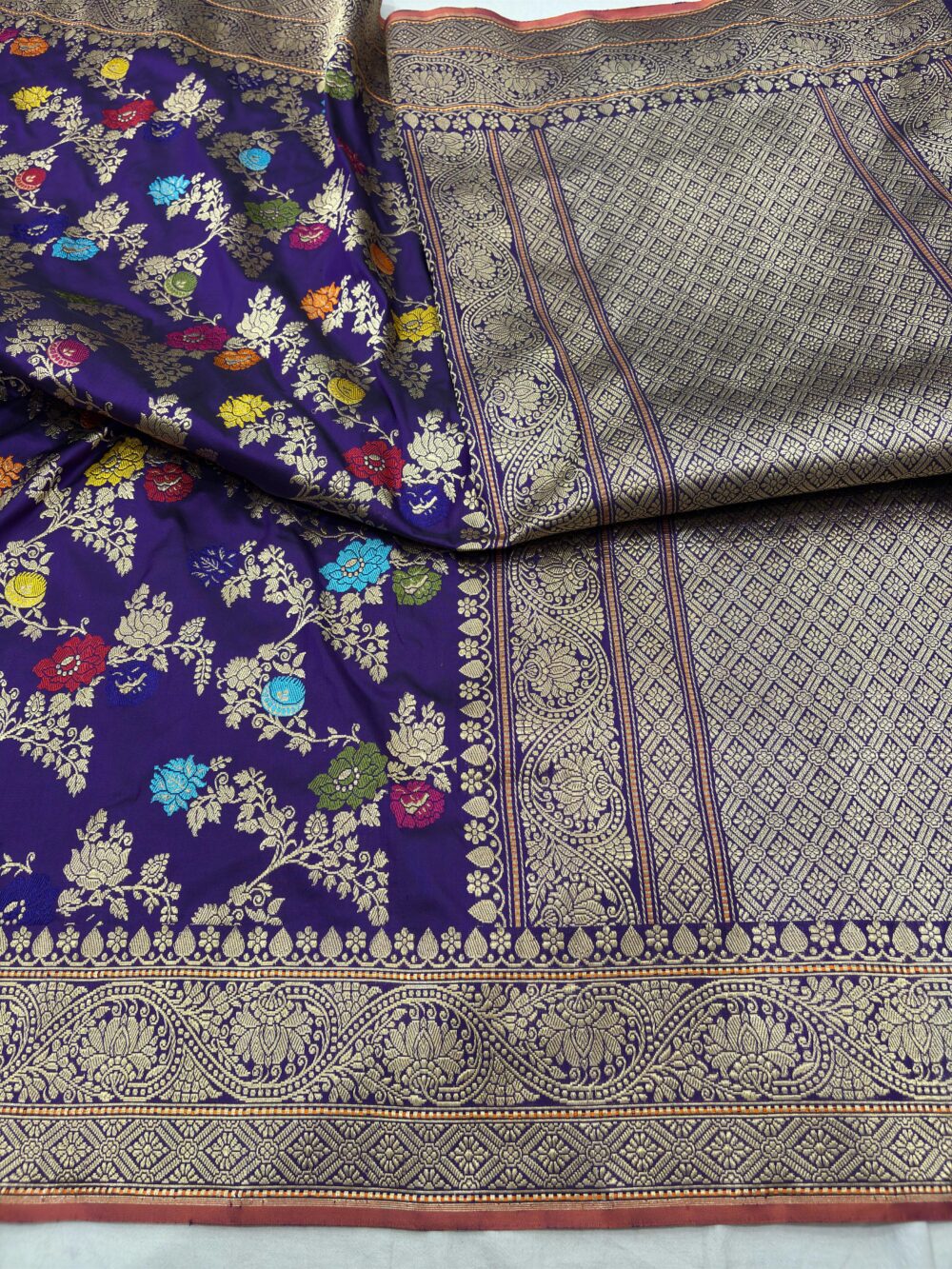 purple pure katan silk banarasi handloom handwoven kadhwa jangla sarees