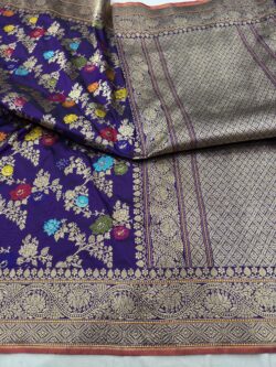 purple pure katan silk banarasi handloom handwoven kadhwa jangla sarees