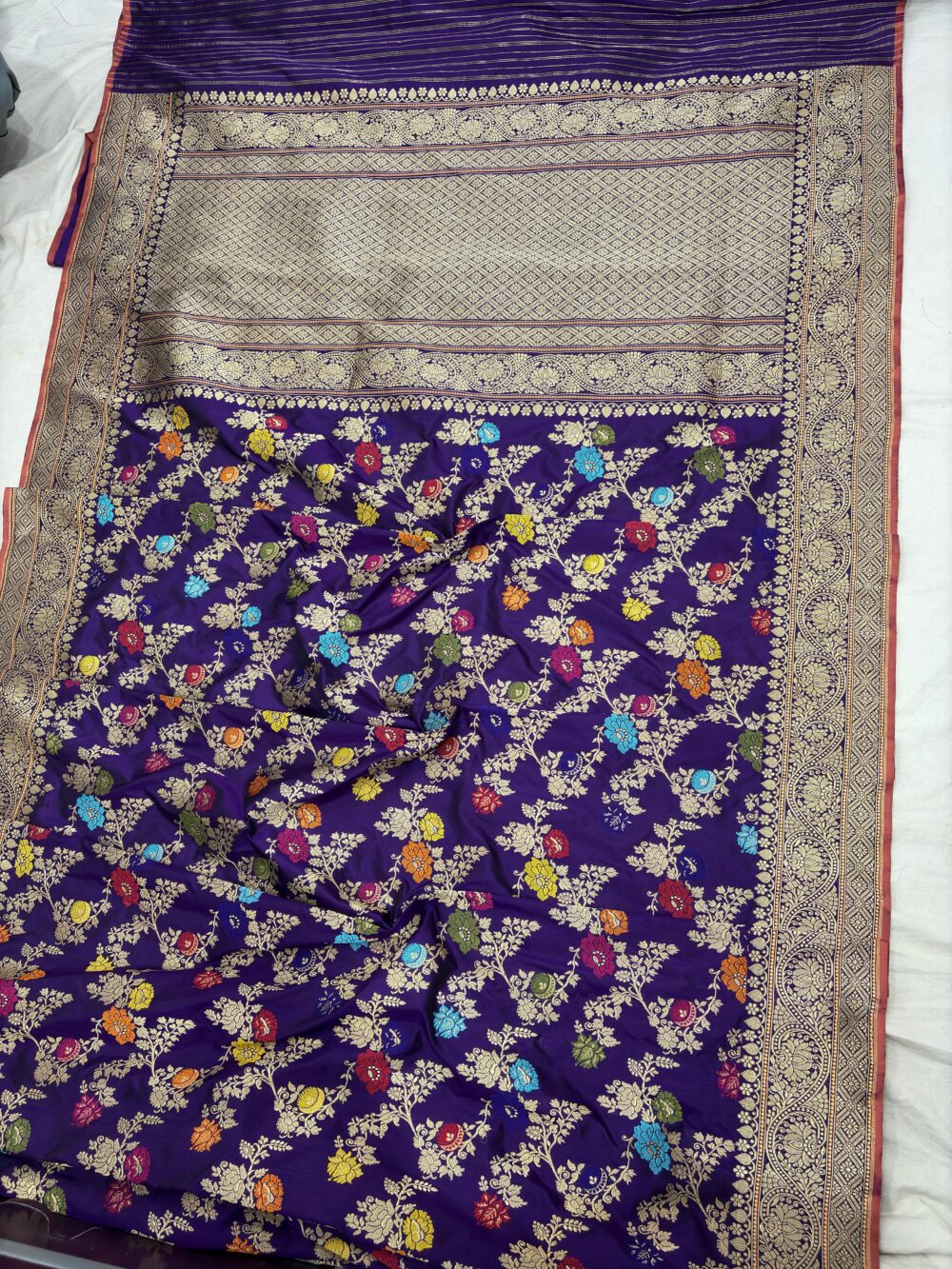 purple pure katan silk banarasi handloom handwoven kadhwa jangla sarees - Image 2