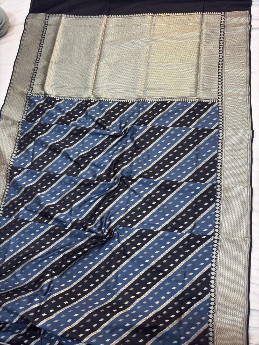 black with grey rangkat katan silk banarasi sarees - Image 2