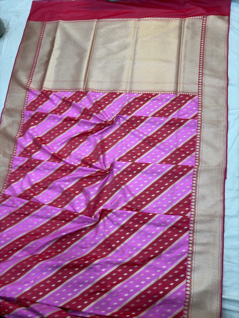 red with pink rangkat katan silk banarasi sarees - Image 2