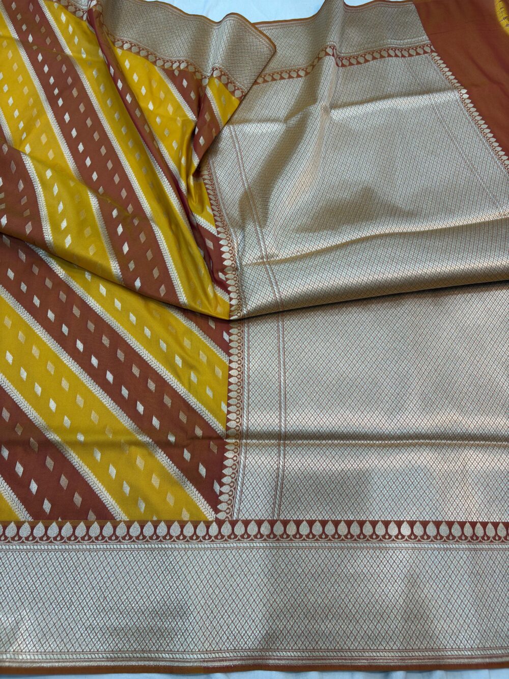 orange with yellow rangkat katan silk banarasi sarees