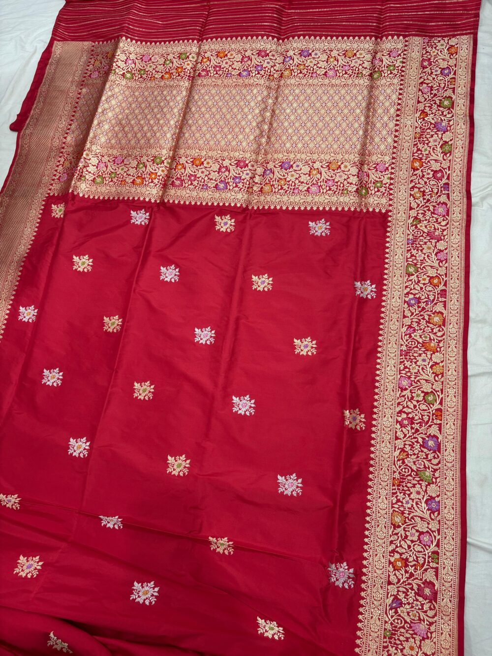 red pure katan silk banarasi handloom handwoven kadhwa sarees, - Image 2
