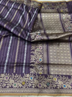 greay pure double katan silk banarasi handloom handwoven kadhwa sarees