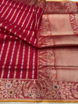red pure katan silk banarasi handloom handwoven kadhwa sarees