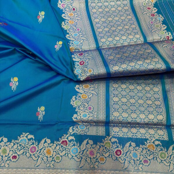 peacok blue pure katan silk banarasi handloom handwoven kadhwa sarees