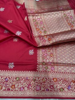red pure katan silk banarasi handloom handwoven kadhwa sarees,