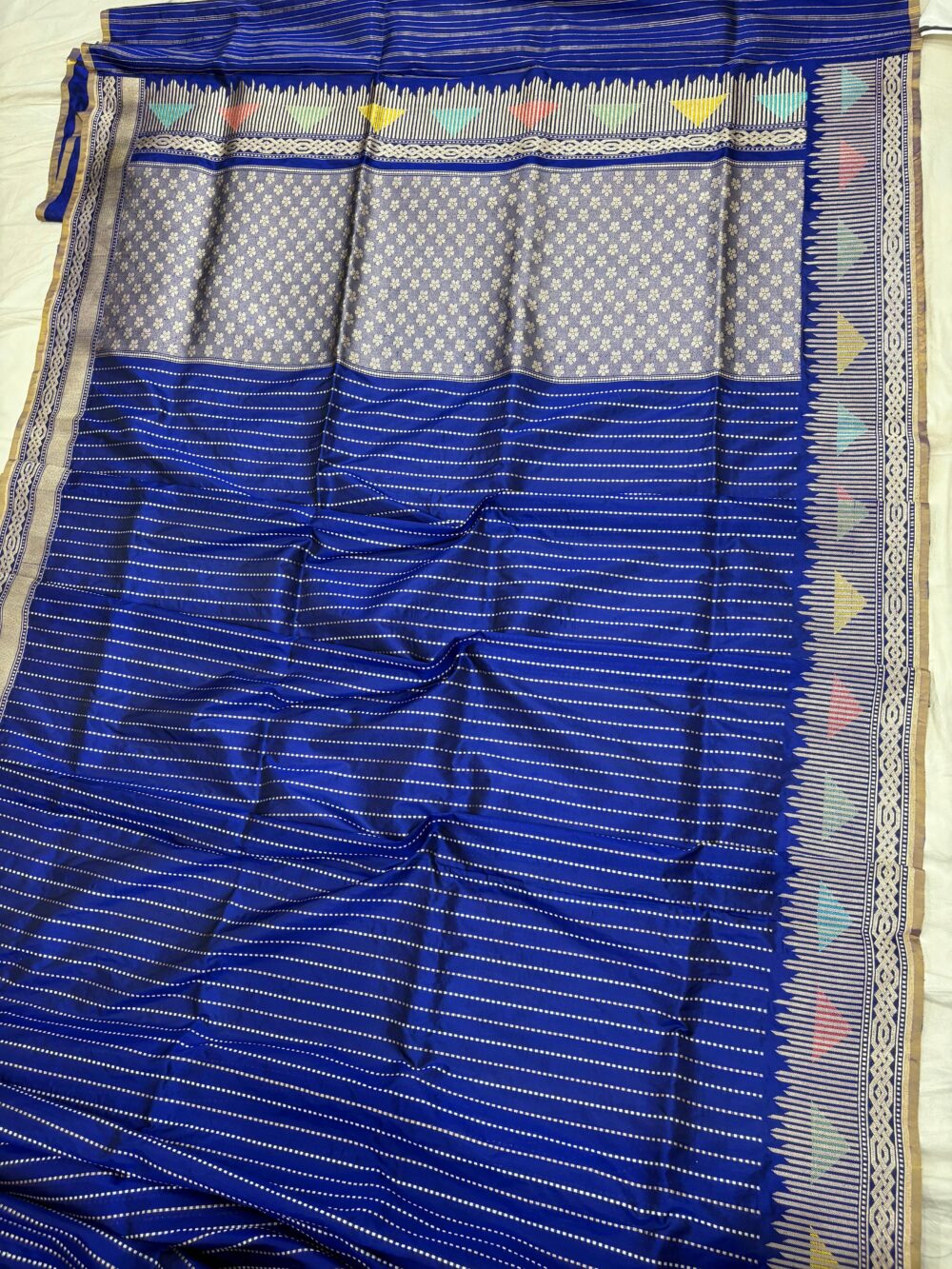 blue pure katan silk banarasi handloom handwoven kadhwa sarees - Image 2