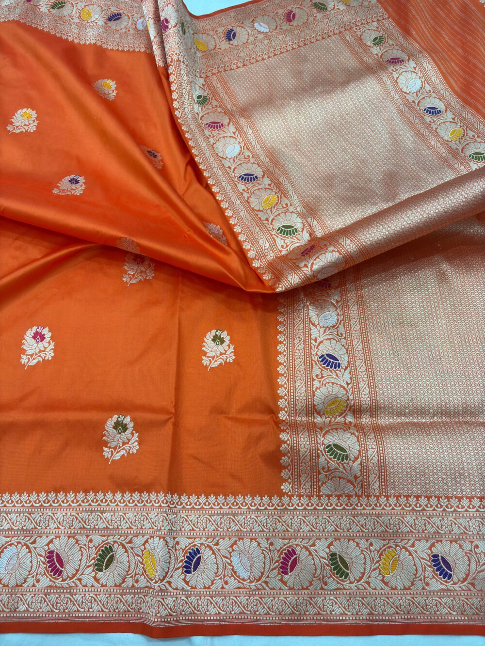 orange pure katan silk banarasi handloom handwoven kadhwa sarees
