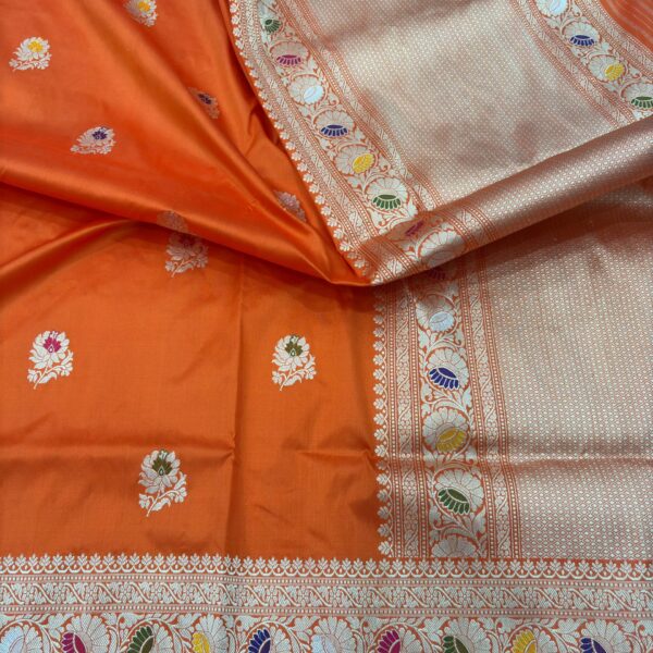 orange pure katan silk banarasi handloom handwoven kadhwa sarees