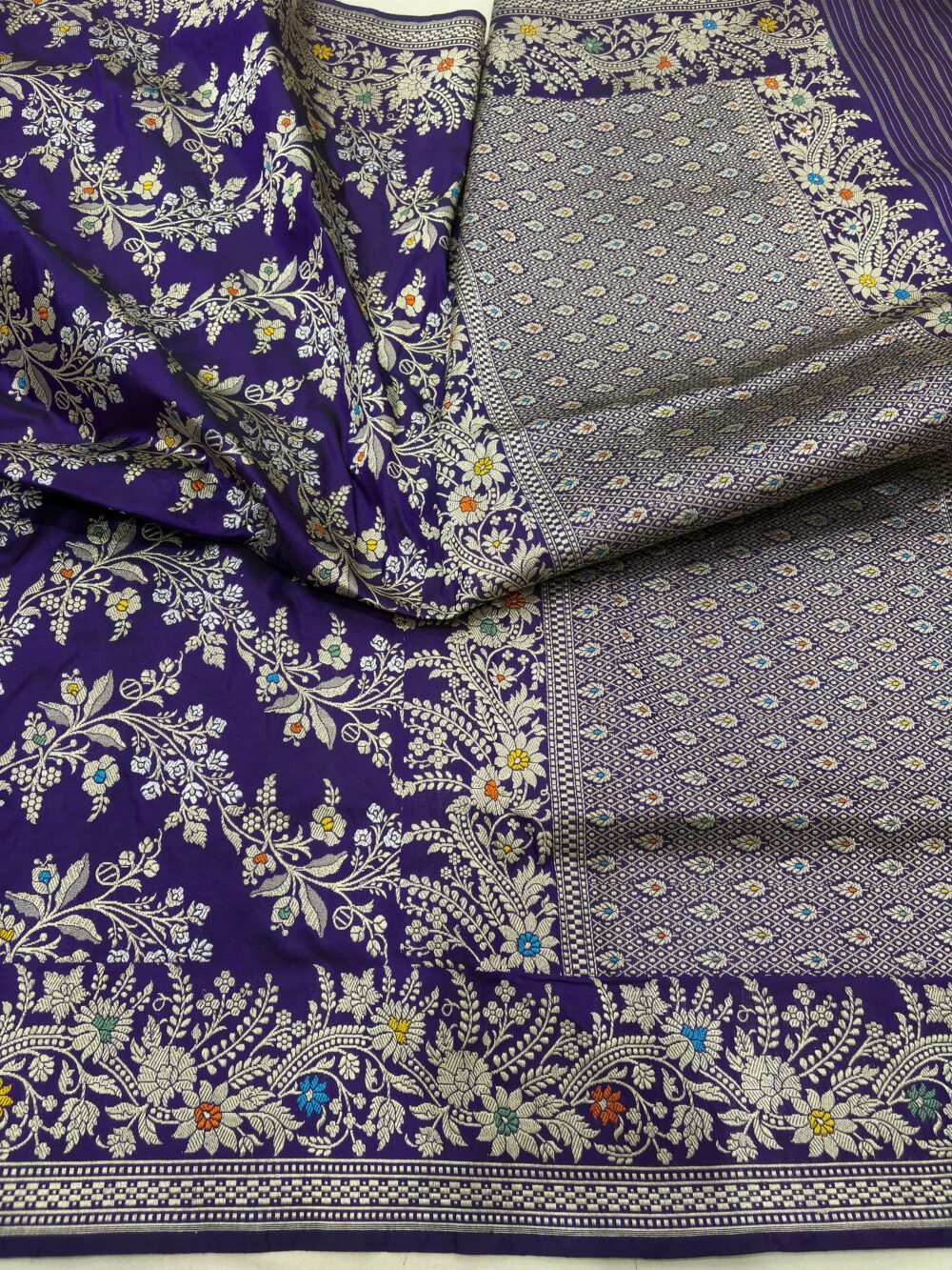 purple colour pure katan silk banarasi handloom handwoven kadhwa sarees