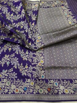 purple colour pure katan silk banarasi handloom handwoven kadhwa sarees