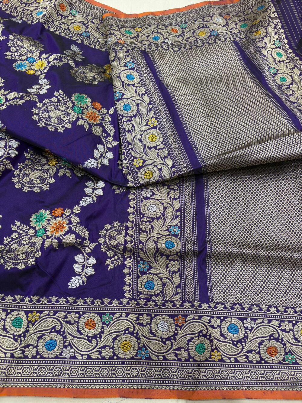 purple colour pure katan silk banarasi handloom handwoven kadhwa sarees