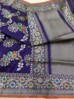 purple colour pure katan silk banarasi handloom handwoven kadhwa sarees