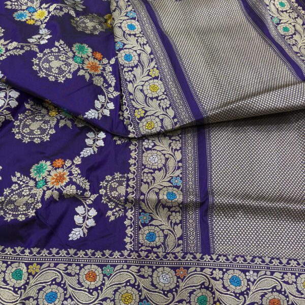 purple colour pure katan silk banarasi handloom handwoven kadhwa sarees