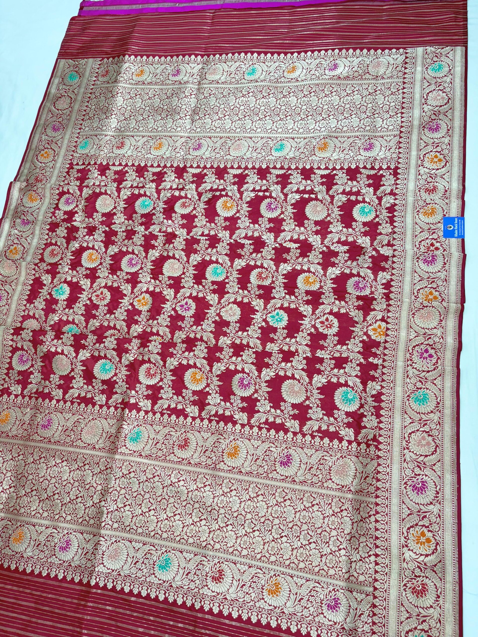 red pure katan silk banarasi handloom handwoven kadhwa dupatta - Image 2