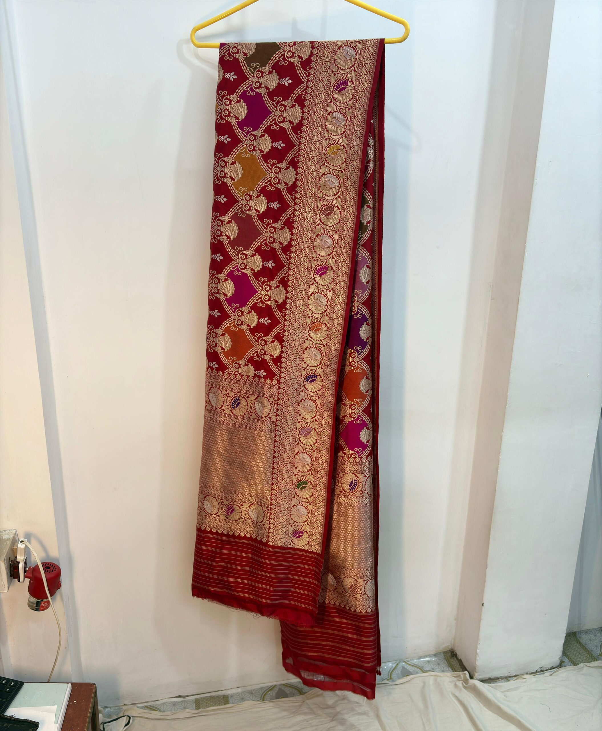 red rangkat dupatt pure katan silk banarasi handloom handwoven