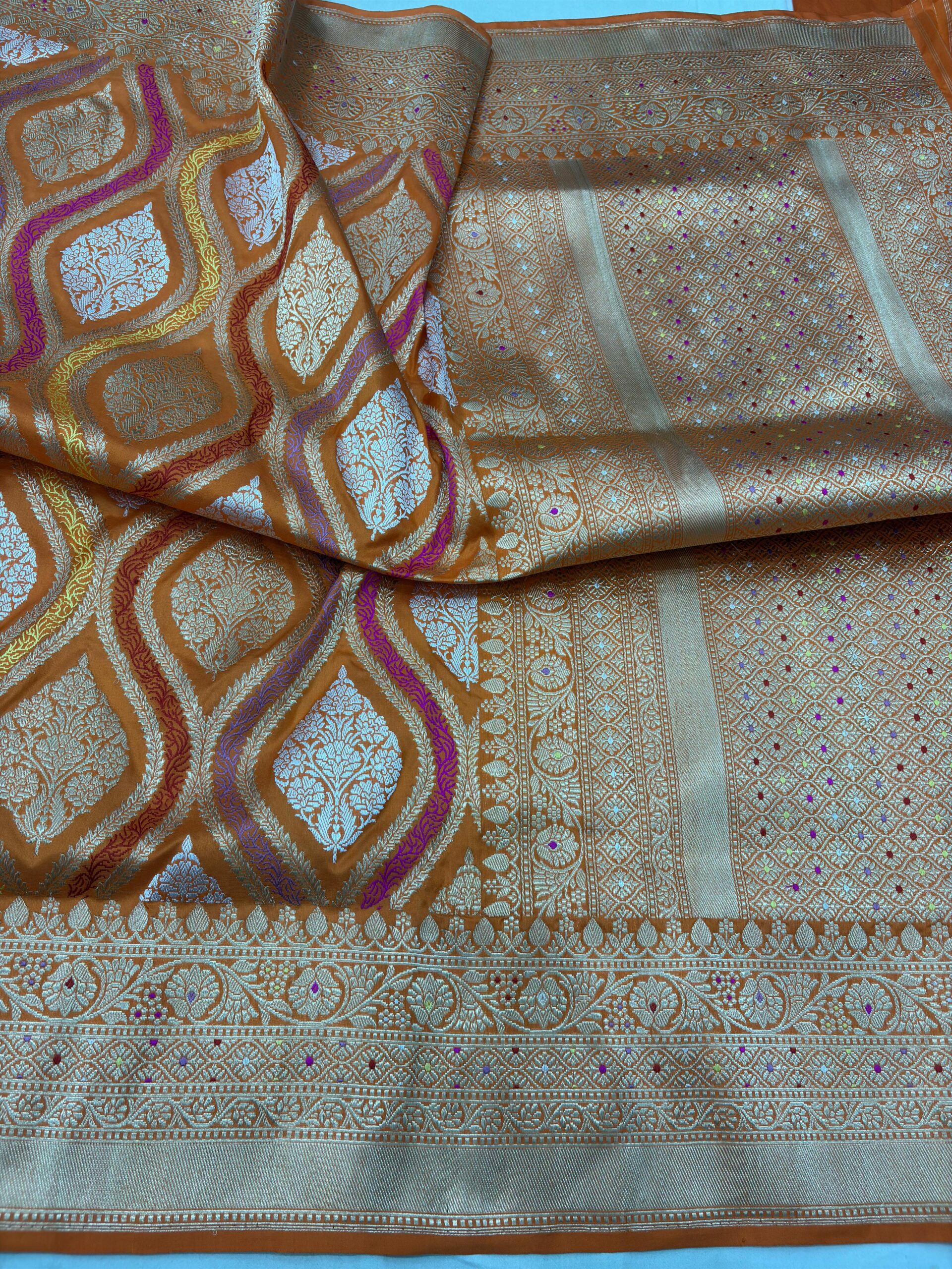 orange rankat pure katan silk banarasi handloom handwoven kadhwa luxry sarees