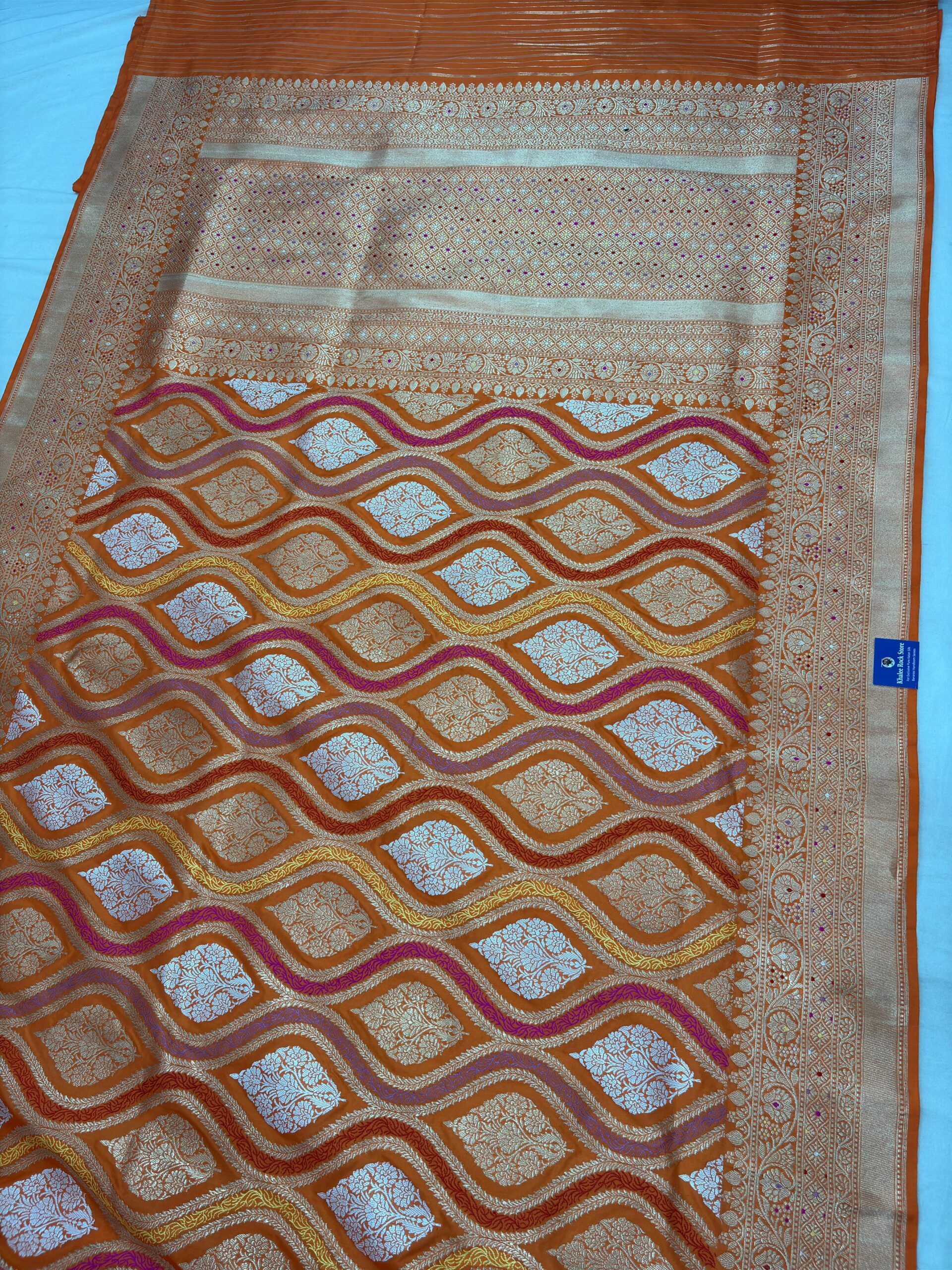 orange rankat pure katan silk banarasi handloom handwoven kadhwa luxry sarees - Image 2
